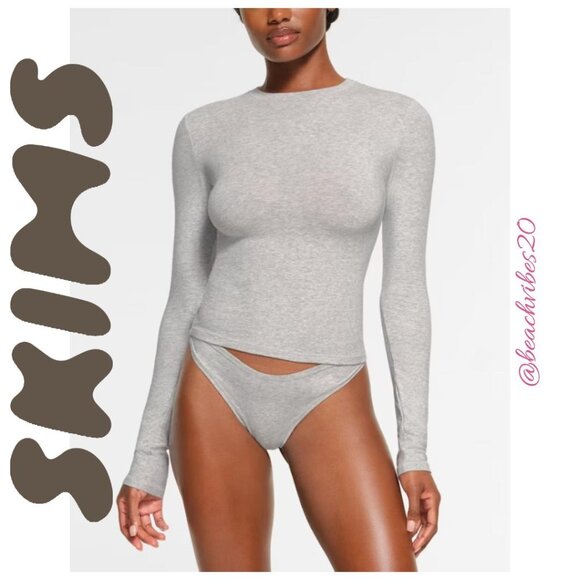 SKIMS Cotton Jersey Long Sleeve T-Shirt Light Heather Grey Small NWT - Picture 1 of 6